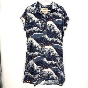 Western Aloha Popover Tropical Japan Hawaii Pacific Rower Floral Shirt Dress XL